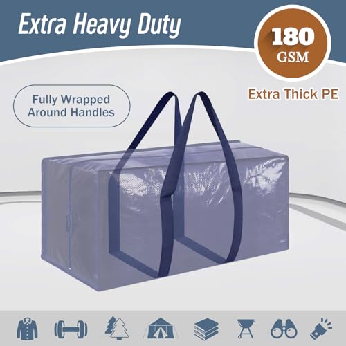 6 Pack Extra Heavy Duty Large Moving Bags with Strong Zipper & Comfortable Handles, Sturdy & Durable Clothes Storage Bags Totes Bins, Blue Packing Moving Boxes for College Supplies, Dark Blue