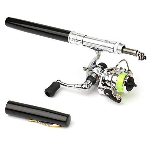 Pen Fishing Rod Kit Mini Fishing Pole Pocket Pen Rod Set Fishing Rod Pen Portable Telescopic Fishing Rod with Spinning Reel Fishing Rod Reel Combo for Travel Saltwater Freshwater Sea - color: A-01-Black(Rod & Reel), size: 1.6M