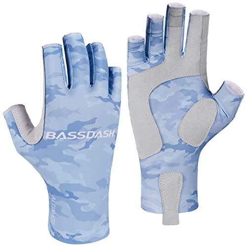 Bassdash ALTIMATE UPF 50+ Sun Protection Fingerless Fishing Gloves Men - color: ALTIMATE I - Light Blue Camo, size: X-Large