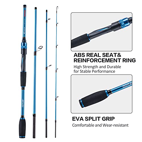 Goture 4-Piece Travel Carbon Fishing Rod M/MH Action 6.6-12ft Multi-Colors | Goture multi-spec travel fishing rods adopt upgraded high-grade carbon fiber blank with premium Fuji line guides - color: Blue, size: Spinning/7'-Moderate-Fast/Medium