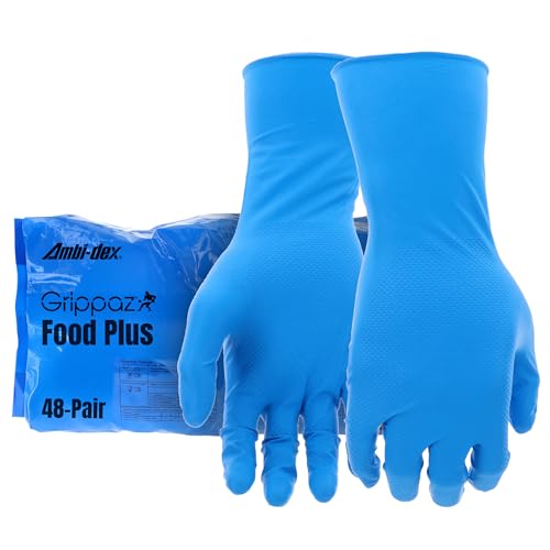 PIP Grippaz Food Plus 8 Mil Nitrile 12" Disposable Gloves 48-Pack, Fish Scale Grip, Enhanced Fatty Food Handling, Blue, 2X-Large (67-308/XXL) - size: XX-Large