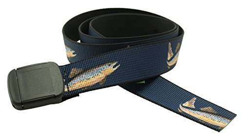 Thomas Bates Fish Pattern Metal Free Hiker Web Belts - color: Navy Trout