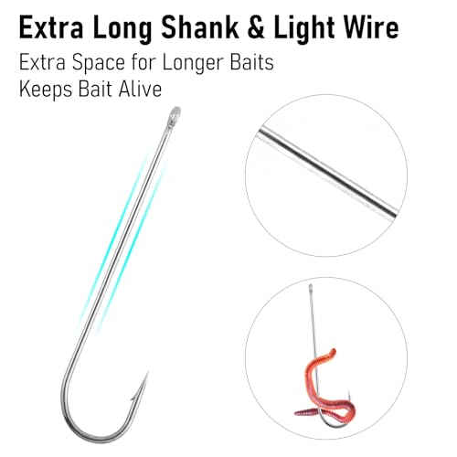 Dr.Fish 100 Pack Aberdeen Hooks Freshwater Fishing Hooks, Extra Long Shank Light Wire, Crappie/Bass/Bream/Bluegill/Panfish Fishing - size: #3/0-100 Pack