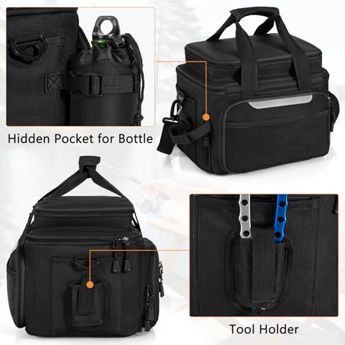 Fishing Tackle Bags with 4 * 3600 Tackle Trays - Saltwater & Freshwater Fishing Gear Bag Padded Shoulder Strap Tackle Box Bag (Black) - color: Black, style: Includes Trays