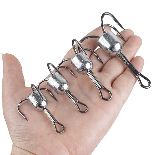 Snagging Hooks Snagging Weighted Treble Hooks 5pcs Large Weighted Fishing Hooks for Baitfish Tuna Swordfish Trout Salmon Fishing 4 Sizes 1oz 1.25oz 1.5oz 2.5oz - size: 6/0-1.25oz-5pcs