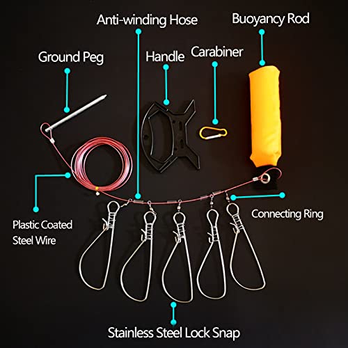 Fishing Stringer Live Fish Lock, Stainless Steel Fish Stringer Clip, Big Fish Wire Rope Cable with Float and Plastic Handle, Fishing Holder Kit with High Strength 10 Snaps/Buckles - size: 10m