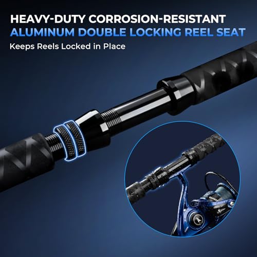 KastKing Kapstan Saltwater Spinning Rod, Boat & Surf Fishing Rod, Lightweight S-Curve Graphite Blanks, Stainless-Steel Double-Foot Guides, Aluminum/Graphite Locking Reel Seat, 2-Piece PTS Rod - style: Spin-7'0"-m-m