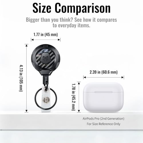 MNGARISTA Upgraded Heavy Duty Retractable Keychain with Belt Clip, 10 OZ Retraction, 31.5" Stainless Steel Cord, 3K Carbon Fiber ID Badge Reel with Badge Strap and Key Ring - color: Black Keychain 1 Pcs