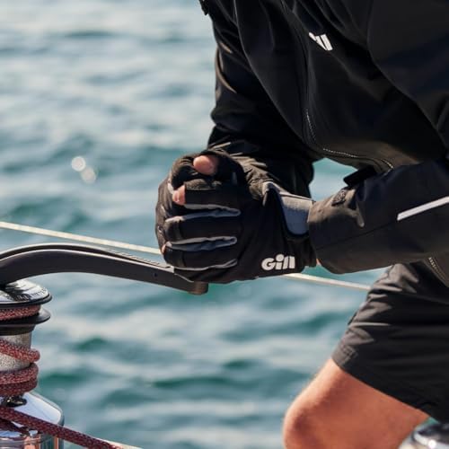 Gill Deckhand Sailing Gloves Short Finger with 3/4 Length Fingers - 50+ UV Sun Protection & Water Repellent - color: Black, size: Medium
