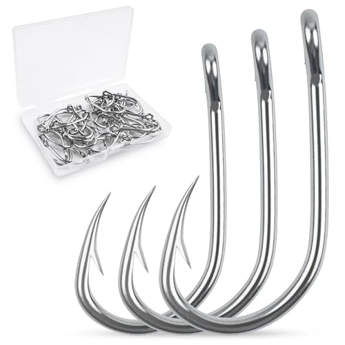 Fishing Live Bait Hooks, 35/50pcs Stainless Steel Fishing Hooks Inline Tuna Surf Fishing Circle Hooks Strong Sharp Saltwater Fishing Hooks 1/0-10/0 - size: 5/0-50pcs