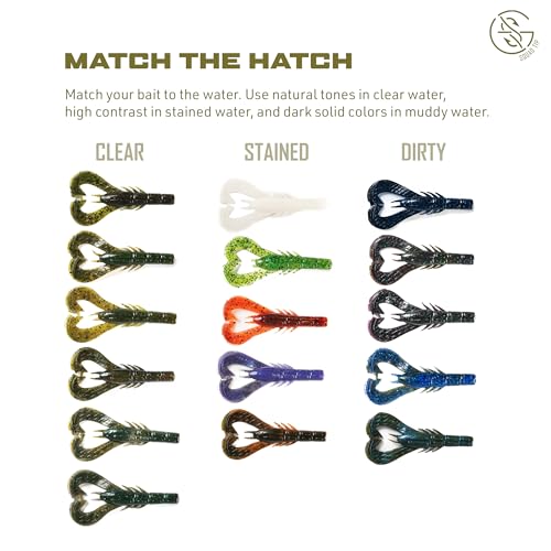 Googan Squad Krackin' Craw Soft Plastic Crawfish Bait for Bass Fishing – Patented V-Ridge Claws, Salt-Injected, Slaunch Sauce Scent (6pk) - color: Junebug, size: 3"