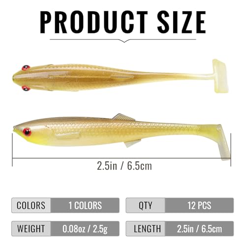 TRUSCEND Shadtale Easy Catch Soft Fishing Lures, Unique Vibration and Action for Various Rigs, Paddle Tail Swimbaits Trailer for Bass, Trout, Crappie, Walleye, Redfish, Saltwater & Freshwater Fishing - color: H4-2.5",0.08oz,12pcs
