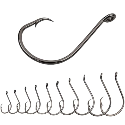 50Pcs Circle Hooks with Fishing Hook Remover, Super Sharp and Offset Catfish Octopus Circle Hooks for Saltwater and Freshwater, Nickel Coated High Carbon Steel, Sizes #1-8/0 - color: Black Nickel, size: 1/0, 2/0 - 25pcs each size