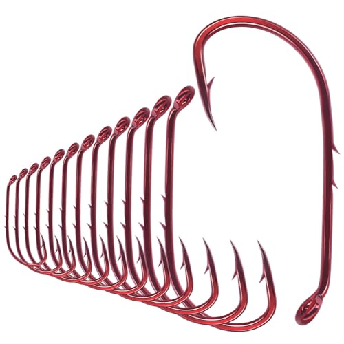 Baitholder Fishing Hooks 100 Pack - Double-Barbed Long Shank for Bluegill Bass Trout Walleye Black/Red, 8/0-#8 - color: 1-Red, size: 3/0 100-Pack