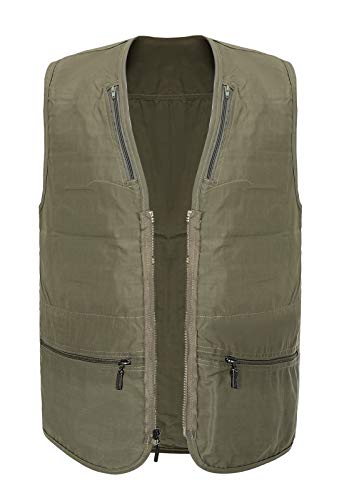 Spanye Mens Fishing Vest Multi Pocket Vests Safari Travel Photo Work Jacket Alive Outerwear - color: Army Green, size: XX-Large