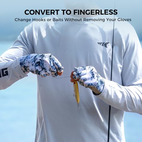 KastKing La Sal Pro Full Finger Fishing Gloves, UPF 50+ Sun Protection Gloves with Convertible Design, Ultralight Microfiber, Ultra-Soft Comfort, FrostWeave Cooling, Enhanced Grip, Four Sizes Options - color: Boulder Camo Ice, size: Large-X-Large