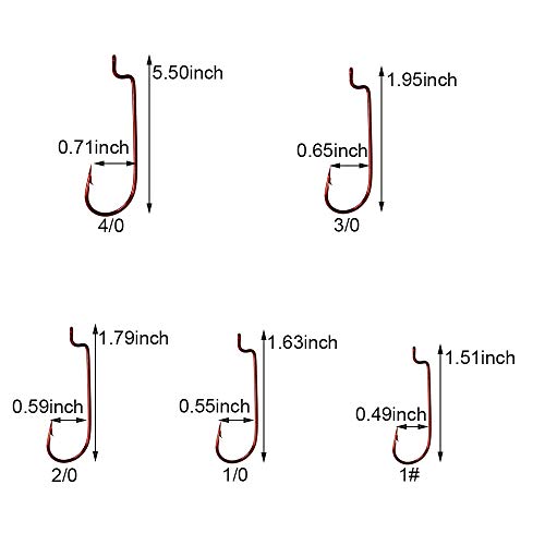 30pcs/Pack Offset Fishing Hooks Worm Hooks Black/Red High Carbon Steel Senko Bait Fishing Hooks 4/0 3/0 2/0 1/0 1# - color: red, size: 1/0-30pcs