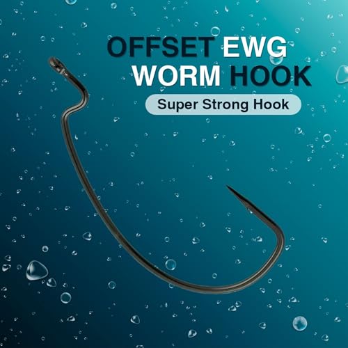 Reaction Tackle Offset EWG Worm Hooks - Super Strong Wide Gap Texas Rig Hooks for Soft Plastic Baits - High Carbon Steel Bass Fishing Hooks (25-Pack) - size: #1/0