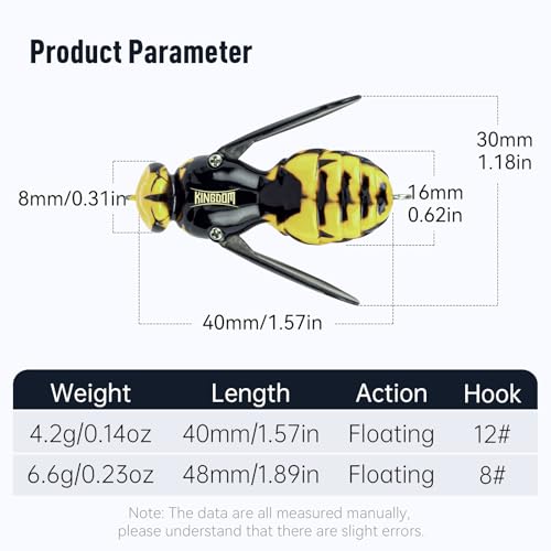 Kingdom Wasp Crawl Bait Insect Bionic Floating Fishing Lures Swimbaits Hard Artificial Baits Lure Freshwater and Saltwater Bass Carp Pike Walleye Fishing ABS Material Carbon Steel Three Book Hook - color: Set2, size: 6.6g