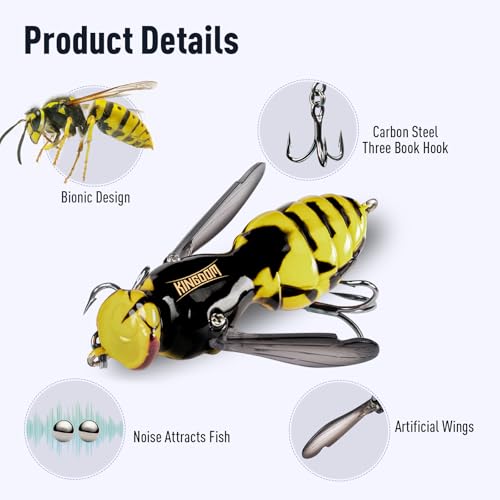 Kingdom Wasp Crawl Bait Insect Bionic Floating Fishing Lures Swimbaits Hard Artificial Baits Lure Freshwater and Saltwater Bass Carp Pike Walleye Fishing ABS Material Carbon Steel Three Book Hook - color: Set2, size: 6.6g