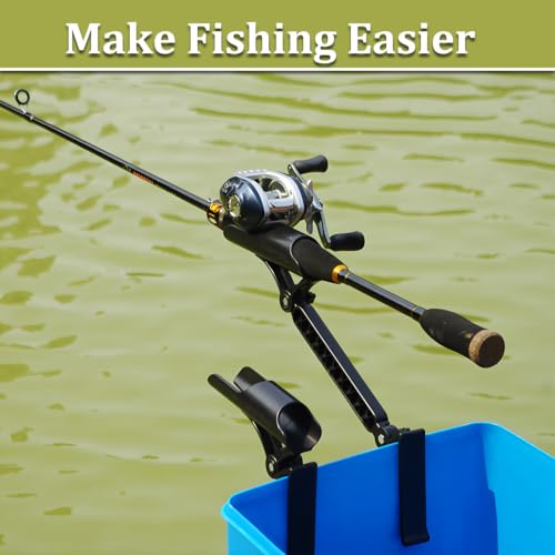 Huntury Adjustable Bucket Rod Holder for Ice Fishing, Clip On Mount, Foldable, Adjustable Angle, Ice Fishing Accessories - style: Dual - Adjustment