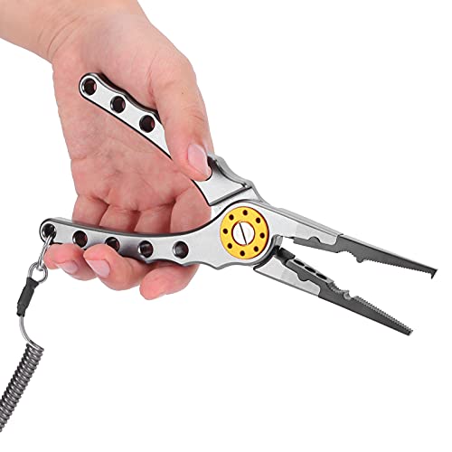 Fishing Pliers Saltwater, Split Pliers Hook Remover, with Safety Lock, Split Pliers Tools, with Sheath and Lanyard, Aluminum Alloy Multi Function Fish Tools - color: Gray