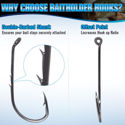 Baitholder Fishing Hooks 100 Pack - Double-Barbed Long Shank for Bluegill Bass Trout Walleye Black/Red, 8/0-#8 - color: 2-Black, size: Size:6 100-Pack