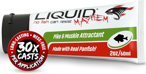 Liquid Mayhem Pike & Musky Fish Attractant Gel 60 ml / 2 oz · 60 Uses – Real Pike & Musky Bait & Aminos | UV-Enhanced Long-Lasting Gel – All Lure Types - size: 1-Pack