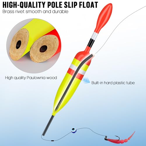 THKFISH Fishing Bobbers Fishing Floats and Bobbers Slip Bobbers for Fishing Balsa Floats Crappie Fishing Bobbers 1/6oz(3.47"X0.47"X6.73") 3/8oz(3.84"X0.6"X 7.2") 1/2oz(4.13"X0.75"X7.87") - color: Yellow-4.1IN