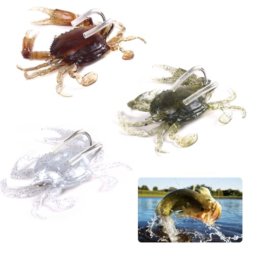 3 PCS Crab Lure, Soft Saltwater Artificial Lure, Simulation Crab Bait with Double Sharp Hooks for Sea Fishing