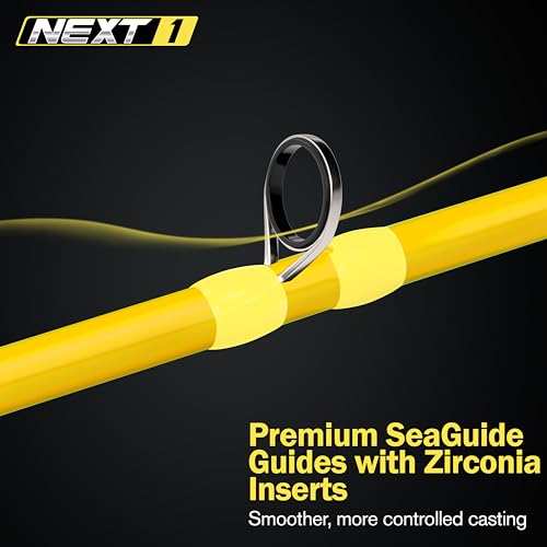 Next 1 Freshwater Bass Fishing Rod, Casting, Graphite Blank | 6 Casting Rod Models: For Topwater, Jig, Frog & Crankbait, 8-30 lb, 1/8-1.5 oz, 20/30-Ton Graphite, SeaGuide Zirconia Guides - color: Yellow, size: 7'4" MH, FAST