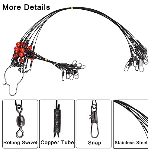 Fishing Leader Rigs Saltwater Tackle Rigs with Swivels Snaps, High Strength Wire Leaders Rigging Surf Fishing Gear Equipment for Lures Bait Hooks Catfish Walleye - color: Black Stainless Steel Leader, size: 12PCS, style: 1 Arm