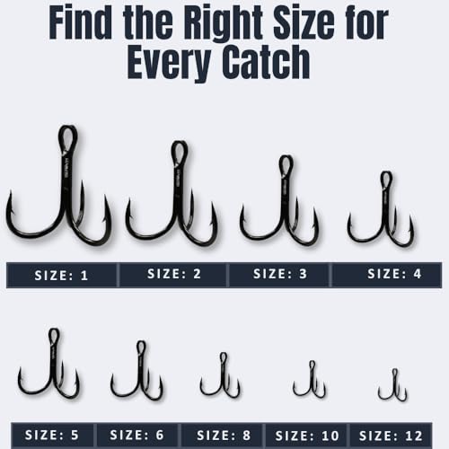 Maruto Barbed Treble Hooks for Effective Fishing | Small & Large Triple Hooks for Lures | Replacement Sharp Strong Hooks, Sizes 1, 2, 3, 4, 5, 6, 8, 10, 12. - size: 2 - 19 Hooks (Pro Pack)