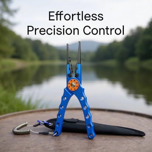 Aluminum Fishing Pliers with Cutters, Sawtooth Jaws, Lanyard and Sheath, 7.9 X 2 X 0.4 in / 20 X 5 X 1 Cm, Classic Blue