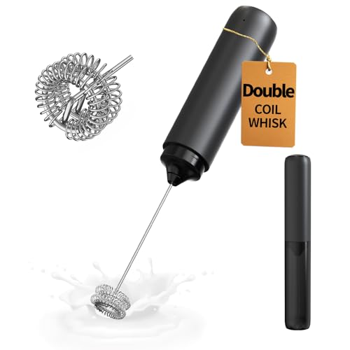 CIRCLE JOY Rechargeable Milk Frother Hanheld, Dual Coil Whisk Head Electric Coffee Frother, Portable Hand Frother Wand Drink Mixer for Matcha Lattes Cappuccino, Kitchen Gifts, Black