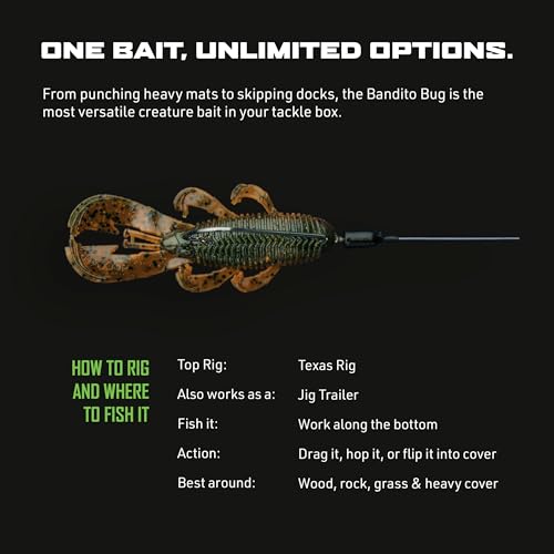 Googan Squad Bandito Bug Fishing Lures – Soft Bait for Bass Fishing, Swim Baits with Unique Kicking Action, Saltwater and Freshwater Fishing Gear, Pack of 6 (4 inches) - color: Green Pumpkin Purple