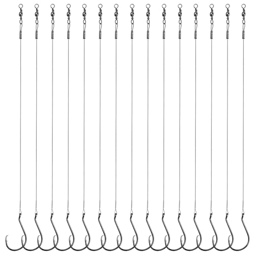 Circle Hooks Rigs, 15pcs Fishing Leader Rigs with Steel Leader Wire and Circle Hooks 1/0 2/0 3/0 4/0 5/0 6/0 7/0 8/0 9/0 10/0 for Bass, Catfish Fishing - size: 1/0