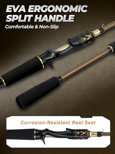 Jenseits Carbon Fiber Fishing Rod Series (6-12 Ft), Spinning & Casting Rods with Stainless Steel Ceramic Guides, Fast Action Fishing Pole for Bass, Trout, Walleye & Surf Fishing - size: 6'0"-Medium Light-Fast-Black