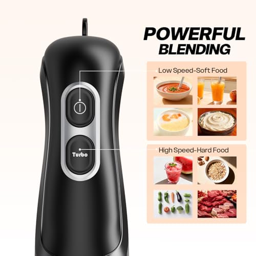 Immersion Blender Handheld, Corded Electric Blenders Portable Stick Mixer with 2 Mixing Speed and Stainless Steel Blades Emulsifier for Effortless Blending Soup, Smoothies, Puree or Baby Food