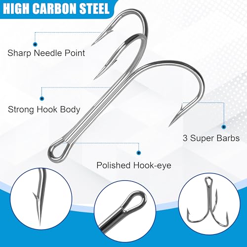 Classic Treble Hooks,20pcs Large Treble Fishing Hooks Saltwater Treble Hooks Silver Big Game Triple Barbed Fish Hooks Saltwater Fishing Hooks Size 4/0 6/0 7/0 8/0 10/0 - size: 20pcs-4/0