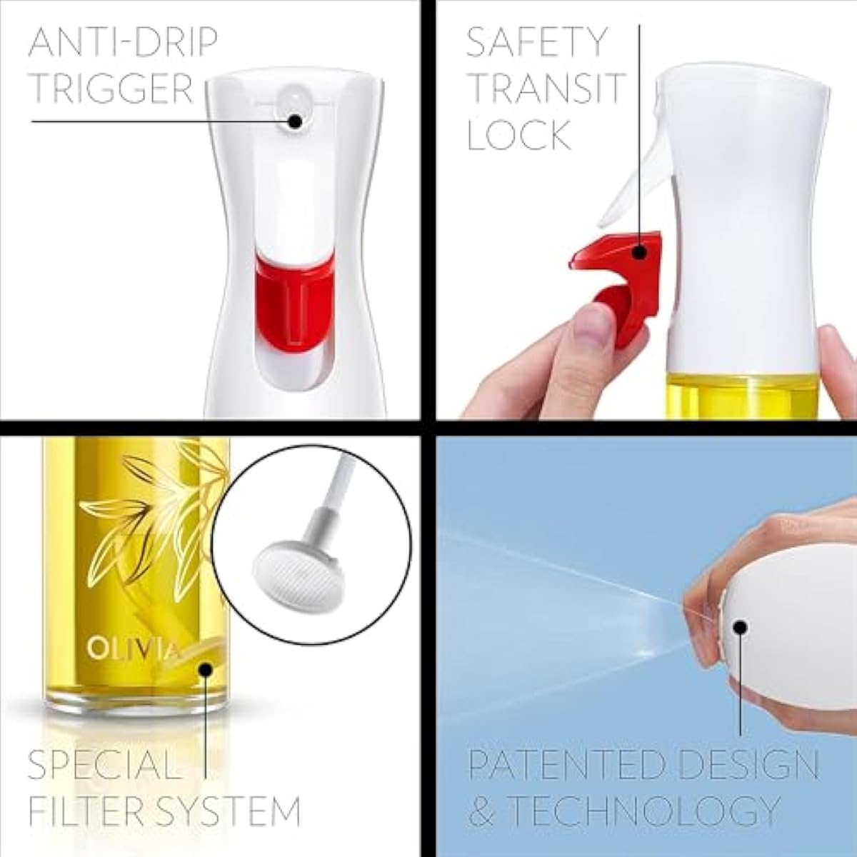 FLAIROSOL OLIVIA. The Original Advanced Oil Sprayer for Cooking, Salads, BBQs and More, Continuous Spray with Portion Control, Trusted by Chefs. Patented Technology. (Glass Bottle) (Golden Leaves)