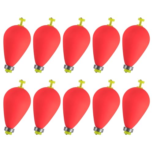Alwonder 10 Pack Fishing Bobbers Floats, Weighted Bobbers for Fishing Pear Shape EVA Foam Oval Snap-on Floats Corks Floaters Buoys for Crappie Bass Panfish Bluegills Trout - color: Red, size: 1.9IN - 3/8OZ