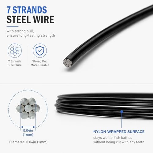 Stainless Steel Fishing Wire Leaders, Black Coated & Uncoated Options, Heavy Strength 31–100LB, 6–21in Multi Sizes with Rolling Swivels Snaps for Salt Fresh Water Shark Pike Barracuda - color: 35PCS-11.81in(70LB)