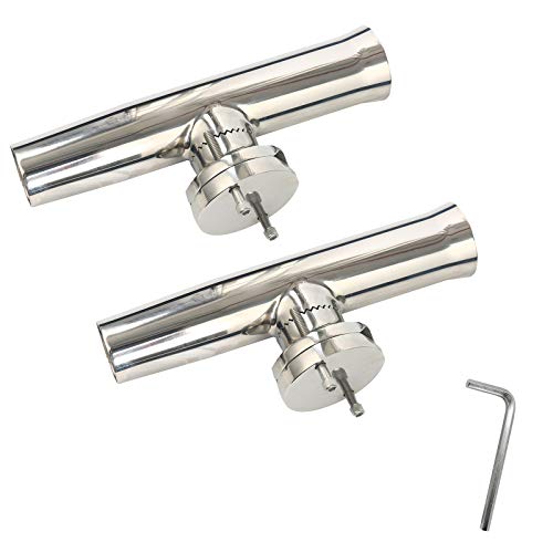 Amarine Made 2Pcs Fishing Rod Holder, Stainless Tournament Style Clamp on Rod Holder, Rail Mount Fishing Pole Holder for Rails 1-1/4" to 2"