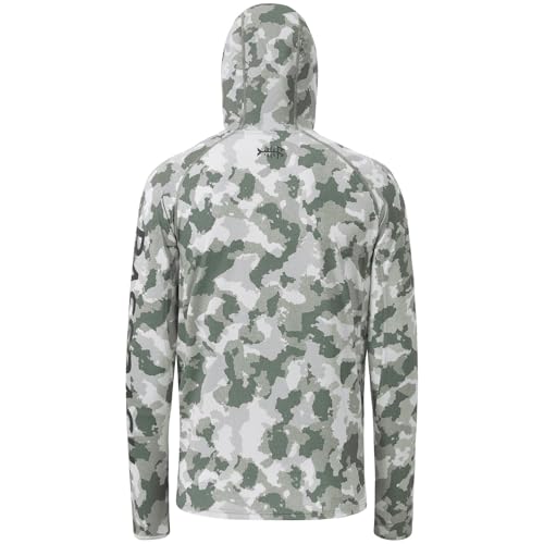 BASSDASH Men’s UPF 50+ Hooded Breathable Camo Shirts with Face Mask Lightweight Neck Gaiter Fishing Hiking Hoodie Shirt FS51M - color: Ash Green Camo, size: 3X-Large
