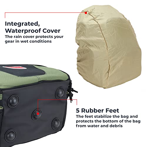 OSAGE RIVER Fishing Backpack, Fits 4 Large Tackle Boxes MOLLE Webbing Rod Holder Waterproof Cover, Includes Pliers Flashlight - color: With Accessories, size: Medium
