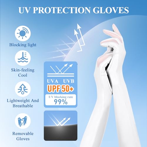 2 Pairs UV Protection Gloves Full Arm Sunblock Gloves with Ventilation Holes, Summer Sun Protection Gloves for Driving - color: Black White