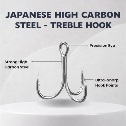 Maruto Barbed Treble Hooks for Effective Fishing | Small & Large Triple Hooks for Lures | Replacement Sharp Strong Hooks, Sizes 1, 2, 3, 4, 5, 6, 8, 10, 12. - size: 6 - 20 Hooks (Pro Pack)
