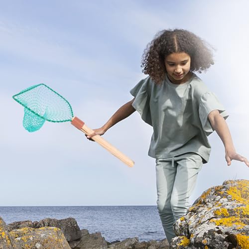 Wood Handle Fishing Net 30cm Small Square Frame Wear-Resist Mesh Portable Landing Net for Outdoor Fish Catching and Fly Fishing