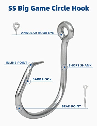 BLUEWING Big Game Circle Hooks Heavy Duty Stainless Steel for Saltwater & Freshwater Fishing - style: Size 07: 14/0, 5pcs